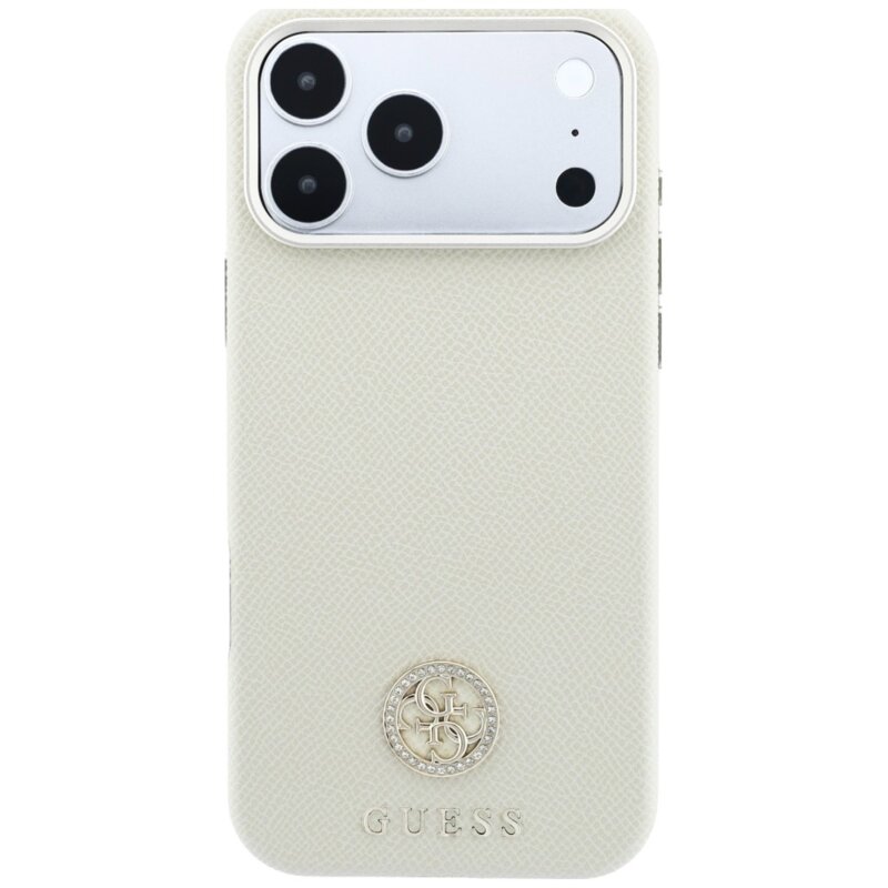Husa originala Guess iPhone 18 Pro Max Grained Leather Round Strass Logo MagSafe, bej, GUHMP18X6PSRMDEE