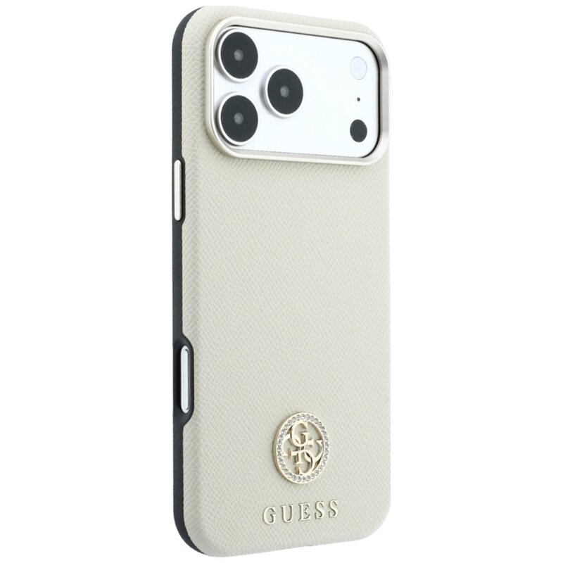 Husa originala Guess iPhone 18 Pro Max Grained Leather Round Strass Logo MagSafe, bej, GUHMP18X6PSRMDEE