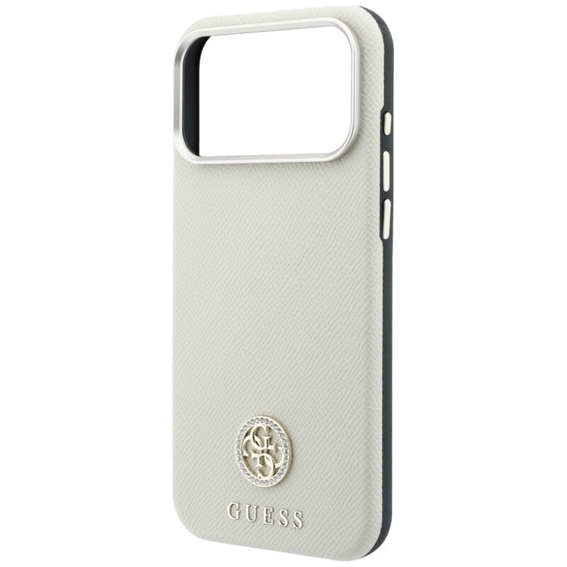 Husa originala Guess iPhone 18 Pro Max Grained Leather Round Strass Logo MagSafe, bej, GUHMP18X6PSRMDEE
