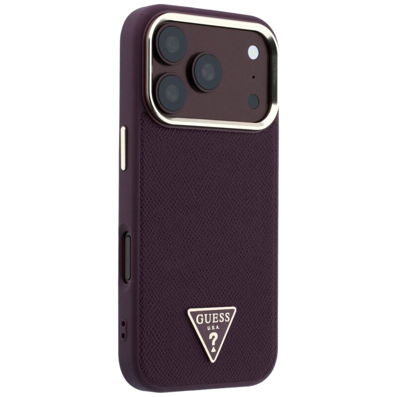 Husa originala Guess iPhone 18 Pro Grained Triangle Logo MagSafe, bordo, GUHMP18LPGSMTLSU