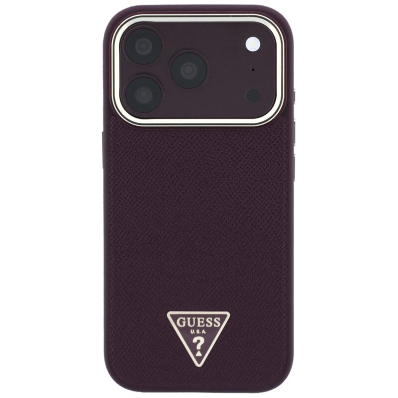 Husa originala Guess iPhone 18 Pro Grained Triangle Logo MagSafe, bordo, GUHMP18LPGSMTLSU