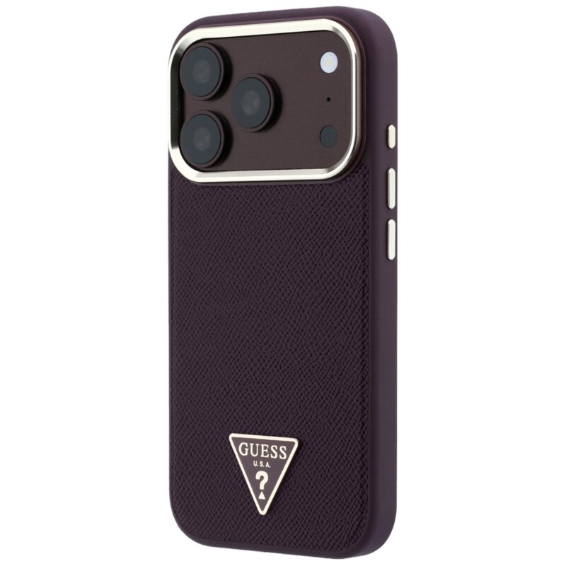 Husa originala Guess iPhone 18 Pro Grained Triangle Logo MagSafe, bordo, GUHMP18LPGSMTLSU