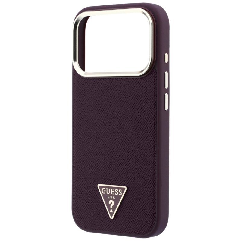 Husa originala Guess iPhone 18 Pro Grained Triangle Logo MagSafe, bordo, GUHMP18LPGSMTLSU