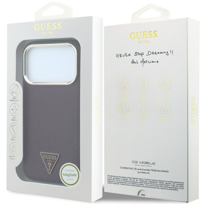 Husa originala Guess iPhone 18 Pro Grained Triangle Logo MagSafe, bordo, GUHMP18LPGSMTLSU