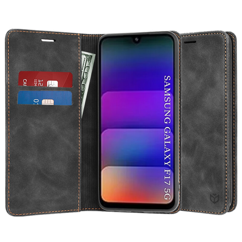 Husa piele Samsung Galaxy F17 Techsuit Confy Cover, negru