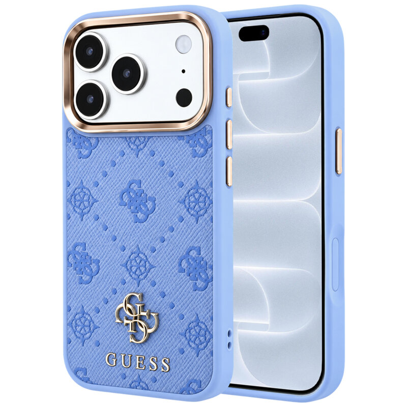 Husa iPhone 18 Pro Guess Peony 4G Small Logo MagSafe, bleu, GUHMP18L6PGS4NPB