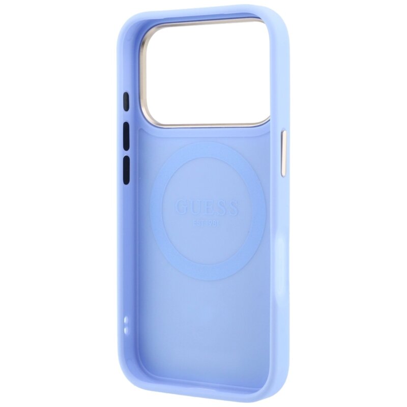 Husa iPhone 17 Pro Guess Peony 4G Small Logo MagSafe, bleu, GUHMP18L6PGS4NPB