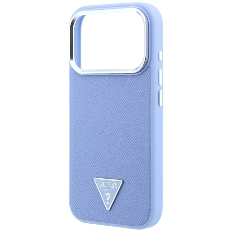Husa iPhone 17 Pro Guess Grained Triangle Logo MagSafe, albastru, GUHMP18LPGSMTLSB