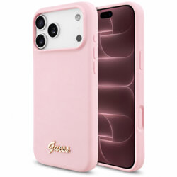 Husa Guess iPhone 18 Pro Max Silicone Script Metal Logo MagSafe, roz, GUHMP18XSMBSLP