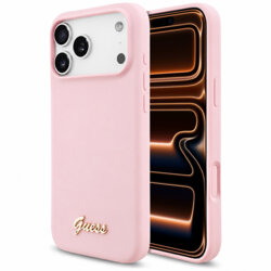 Husa Guess iPhone 17 Pro Max Silicone Script Metal Logo MagSafe, roz, GUHMP18XSMBSLP