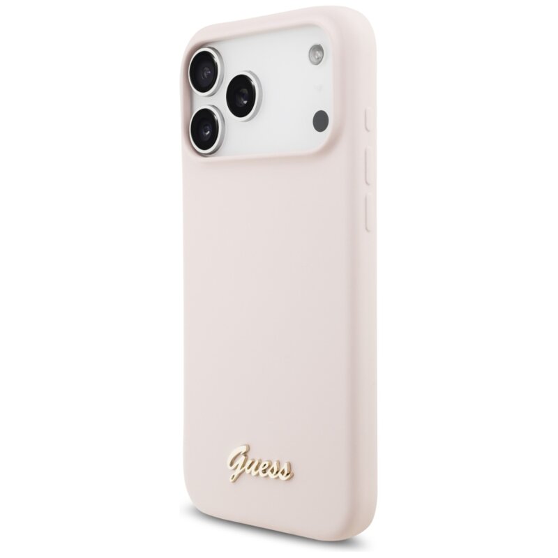 Husa Guess iPhone 17 Pro Max Silicone Script Metal Logo MagSafe, roz, GUHMP18XSMBSLP