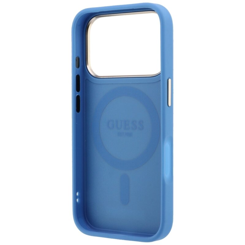 Husa Guess iPhone 18 Pro Ring Stand 360 4G Leather Classic Logo MagSafe, bleu, GUHMP18L6PS4RSCLB