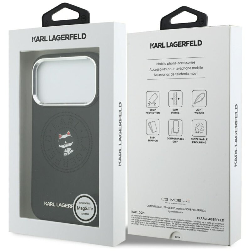 Husa iPhone 18 Pro Karl Lagerfeld Leather Point and C Sketch MagSafe, negru, KLHMP18L6PCCPRK