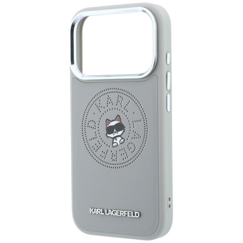 Husa iPhone 18 Pro Karl Lagerfeld Leather Point and C Sketch MagSafe, gri, KLHMP18L6PCCPRG