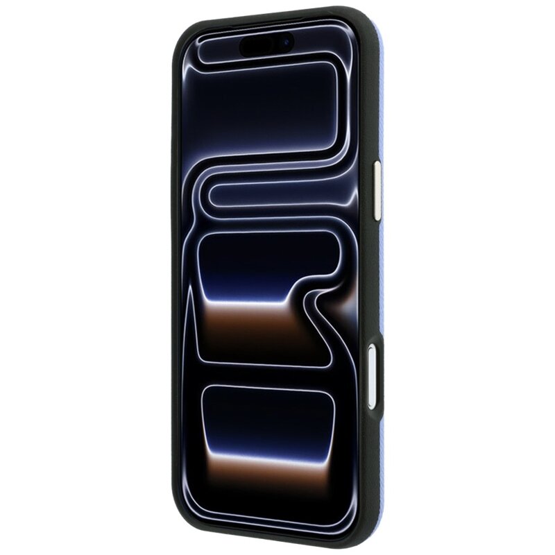Husa originala Guess iPhone 17 Pro Grained Leather Round Strass Logo MagSafe, bleu, GUHMP18L6PSRMDEB