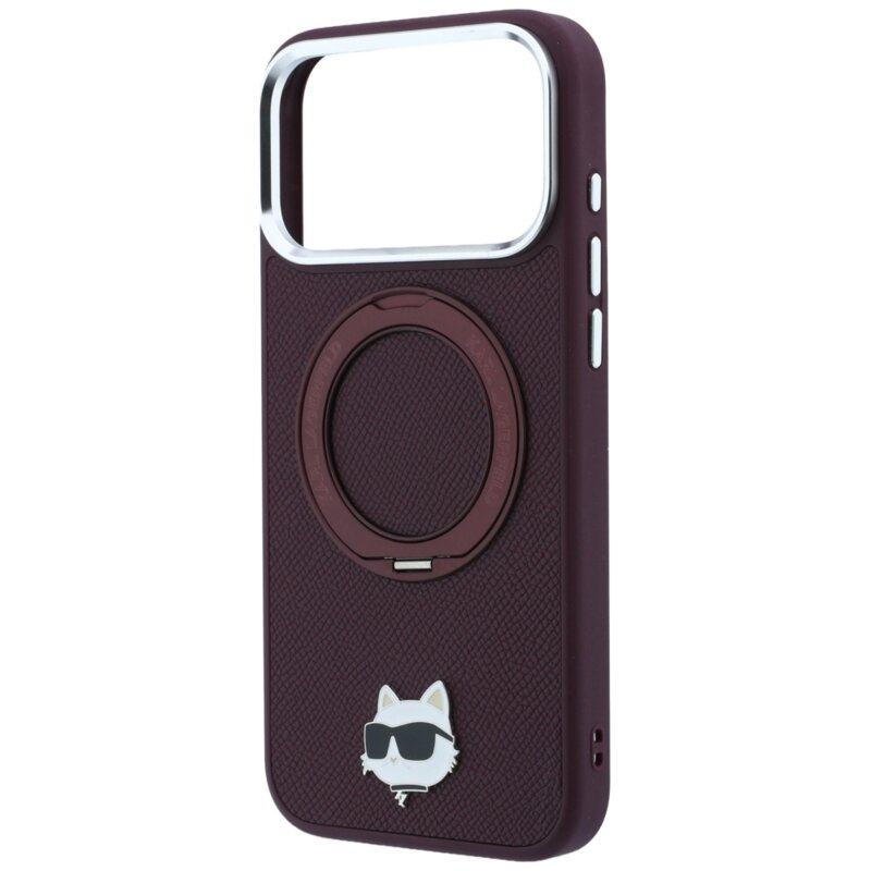 Husa iPhone 18 Pro Max Karl Lagerfeld Leather Ring Stand 360 C Pin MagSafe, bordo, KLHMP18XPSRSCHHR