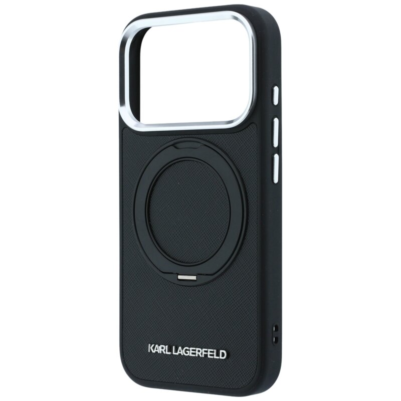 Husa originala iPhone 18 Pro Max Karl Lagerfeld Ring Stand 360 Saffiano MagSafe, negru, KLHMP18X6PSARSKMK