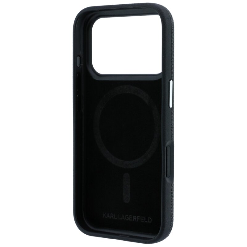 Husa iPhone 18 Pro Max Karl Lagerfeld Grained Leather C Head Metal MagSafe, negru, KLHMP18X6PSCHLK