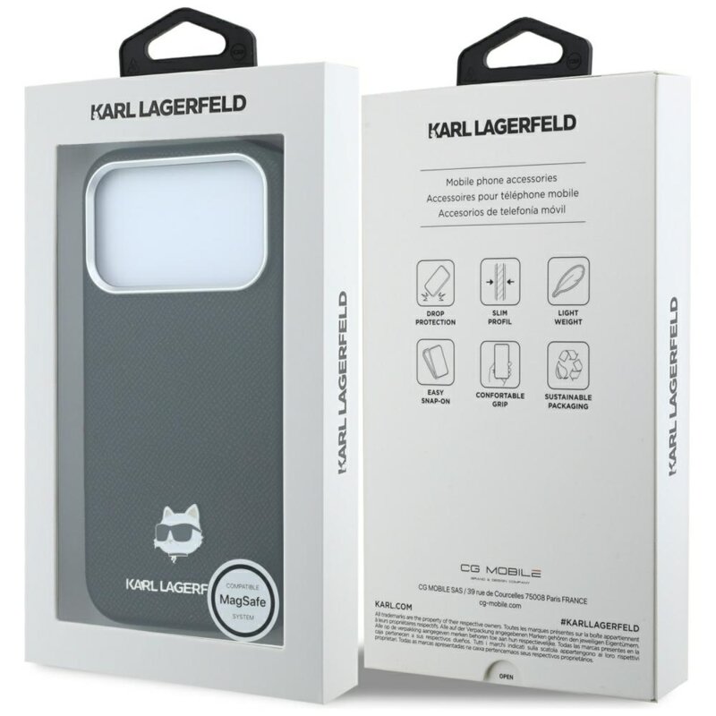 Husa iPhone 18 Pro Max Karl Lagerfeld Grained Leather C Head Metal MagSafe, negru, KLHMP18X6PSCHLK