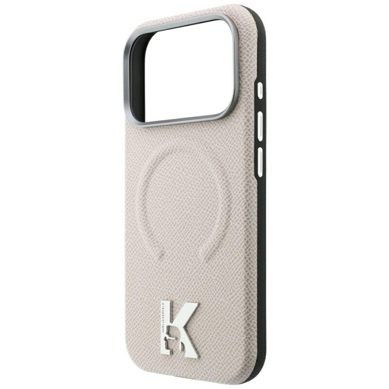 Husa iPhone 18 Pro Max Karl Lagerfeld Grained Leather Embossed Ring MagSafe, bej, KLHMP18X6PWBKECE