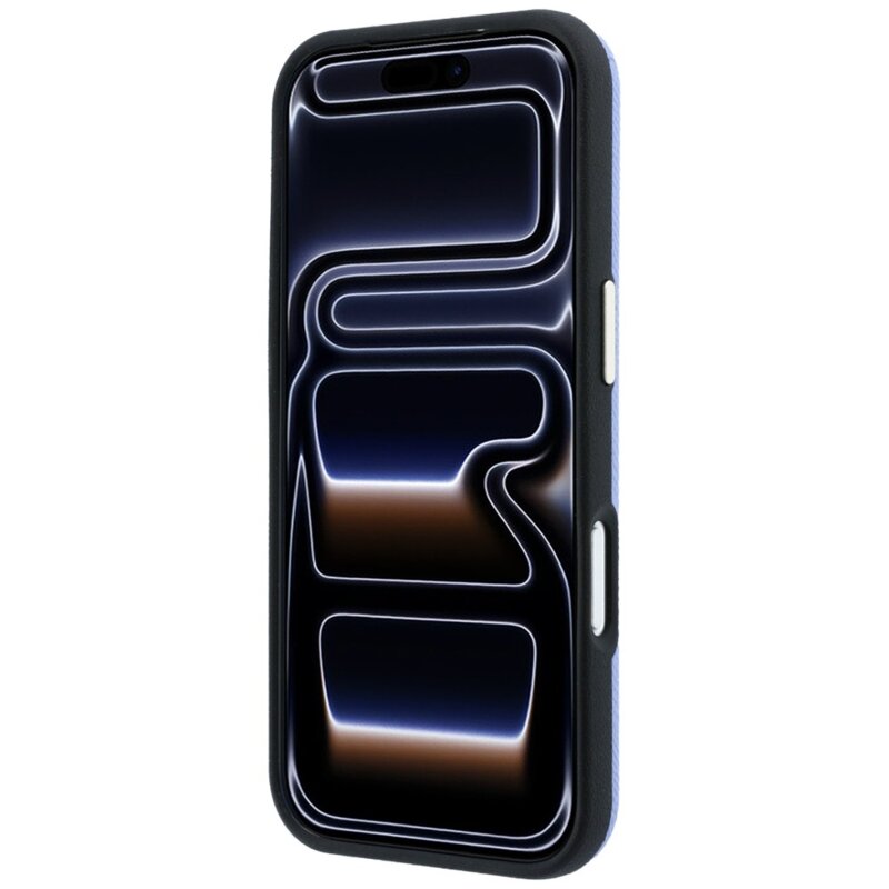 Husa originala Guess iPhone 17 Pro Max Grained Leather and Big Resin Logo, bleu