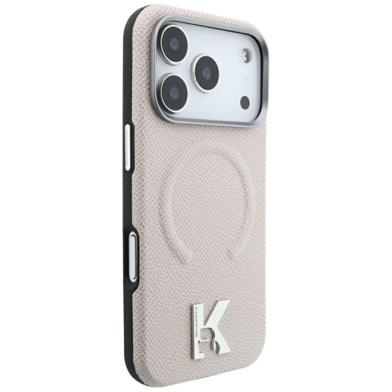 Husa iPhone 18 Pro Karl Lagerfeld Grained Leather Embossed Ring MagSafe, bej, KLHMP18L6PWBKECE