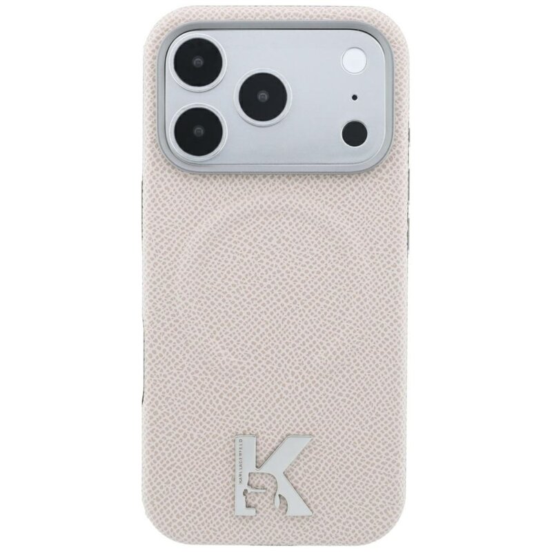 Husa iPhone 18 Pro Karl Lagerfeld Grained Leather Embossed Ring MagSafe, bej, KLHMP18L6PWBKECE