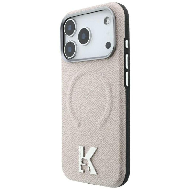 Husa iPhone 18 Pro Karl Lagerfeld Grained Leather Embossed Ring MagSafe, bej, KLHMP18L6PWBKECE
