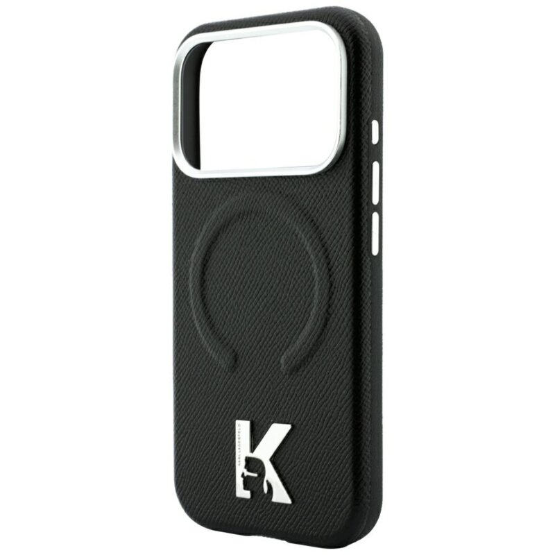 Husa iPhone 18 Pro Karl Lagerfeld Grained Leather Embossed Ring MagSafe, negru, KLHMP18L6PWBKECK