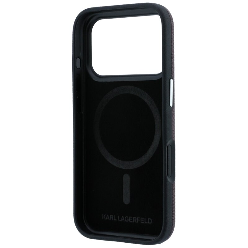 Husa iPhone 18 Pro Max Karl Lagerfeld Grained Leather Embossed Ring MagSafe, bordo, KLHMP18X6PWBKECR