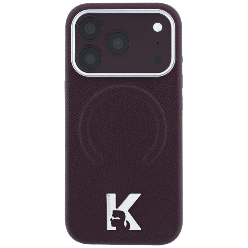 Husa iPhone 18 Pro Karl Lagerfeld Grained Leather Embossed Ring MagSafe, bordo, KLHMP18L6PWBKECR
