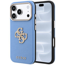 Husa iPhone 18 Pro Guess Smooth Big Strass Logo, bleu, GUHCP18L6PWGSPDB