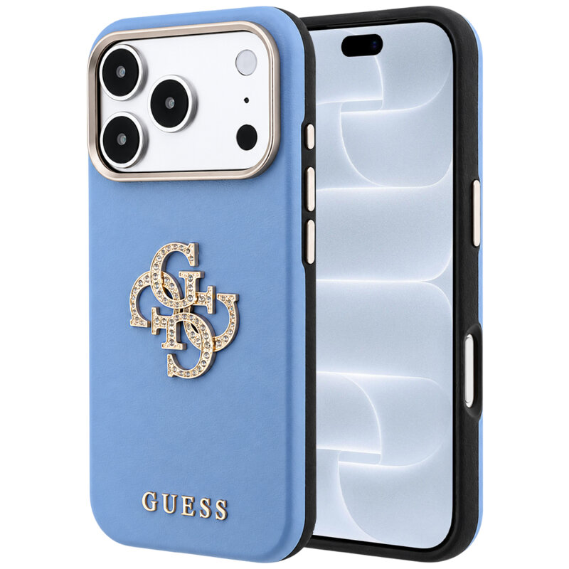 Husa iPhone 18 Pro Guess Smooth Big Strass Logo, bleu, GUHCP18L6PWGSPDB