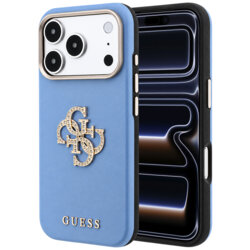 Husa iPhone 17 Pro Guess Smooth Big Strass Logo, bleu, GUHCP18L6PWGSPDB