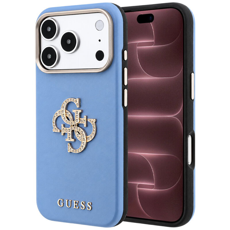 Husa iPhone 18 Pro Max Guess Smooth Big Strass Logo, bleu, GUHCP18X6PWGSPDB
