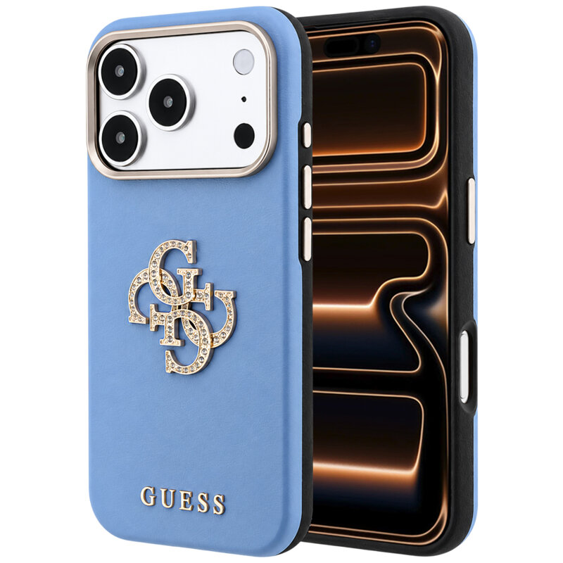 Husa iPhone 17 Pro Max Guess Smooth Big Strass Logo, bleu, GUHCP18X6PWGSPDB