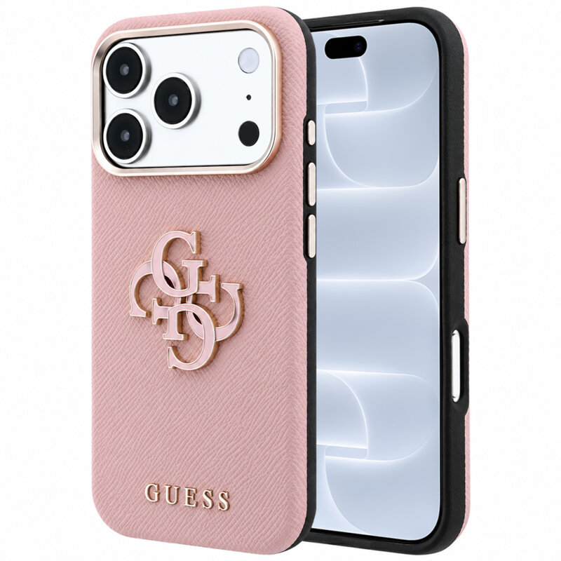 Husa originala Guess iPhone 18 Pro Grained Leather and Big Resin Logo, roz, GUHCP18L6PSS4RGP
