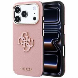 Husa originala Guess iPhone 17 Pro Grained Leather and Big Resin Logo, roz, GUHCP18L6PSS4RGP