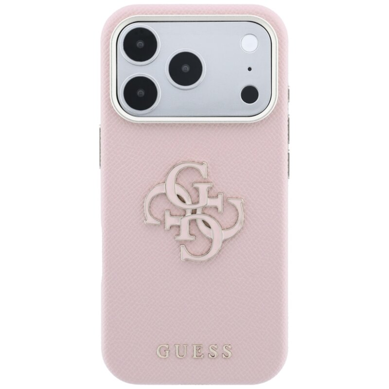 Husa originala Guess iPhone 17 Pro Grained Leather and Big Resin Logo, roz, GUHCP18L6PSS4RGP