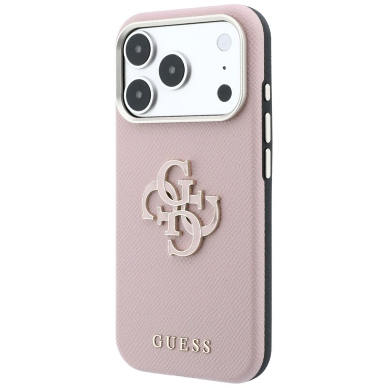 Husa originala Guess iPhone 17 Pro Grained Leather and Big Resin Logo, roz, GUHCP18L6PSS4RGP