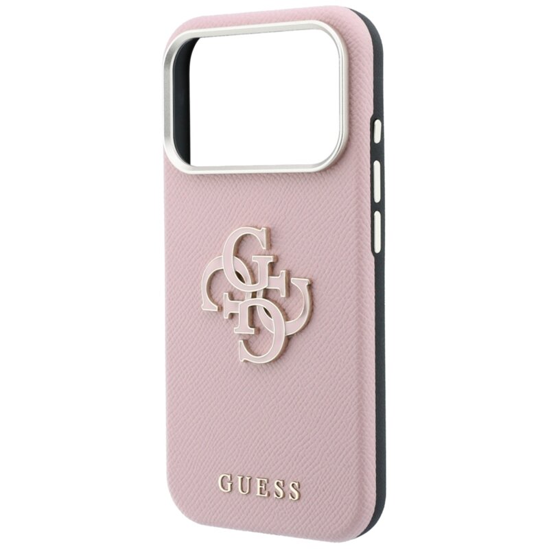 Husa originala Guess iPhone 17 Pro Grained Leather and Big Resin Logo, roz, GUHCP18L6PSS4RGP