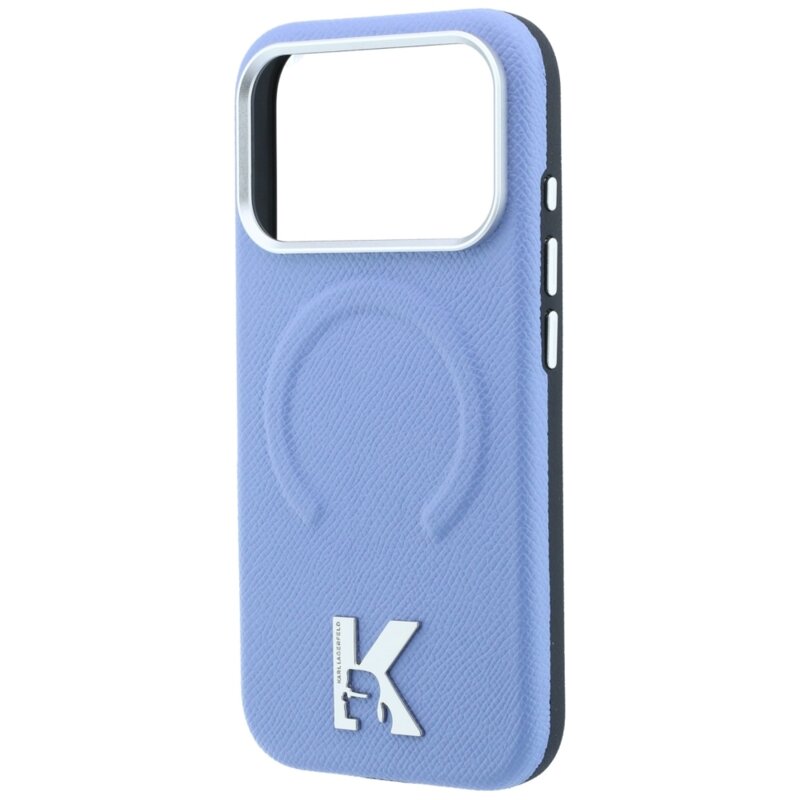 Husa iPhone 18 Pro Max Karl Lagerfeld Grained Leather Embossed Ring MagSafe, bleu, KLHMP18X6PWBKECB