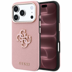 Husa originala Guess iPhone 18 Pro Max Grained Leather and Big Resin Logo, roz, GUHCP18X6PSS4RGP