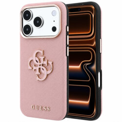 Husa originala Guess iPhone 17 Pro Max Grained Leather and Big Resin Logo, roz, GUHCP18X6PSS4RGP