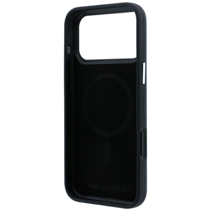 Husa iPhone 18 Pro Karl Lagerfeld Grained Leather KH Metal MagSafe, negru, KLHMP18L6PSKHLK