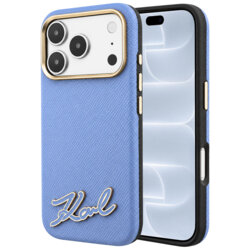 Husa iPhone 18 Pro Karl Lagerfeld Leather MagSafe, bleu, KLHMP18L6PWKSRSB