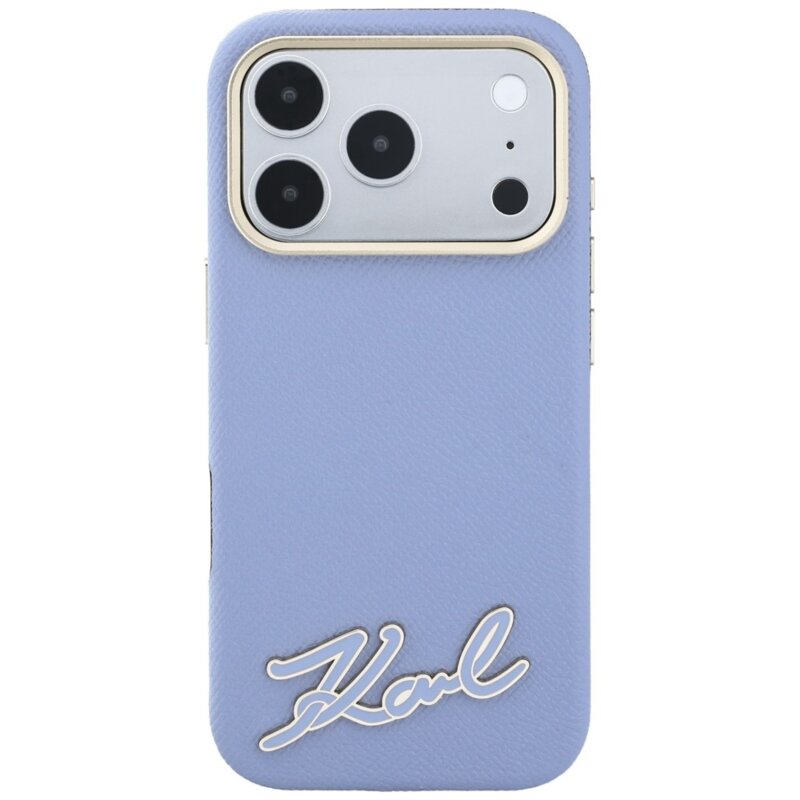 Husa iPhone 18 Pro Max Karl Lagerfeld Grained Leather Resin Sign Logo MagSafe, bleu, KLHMP18X6PWKSRSB