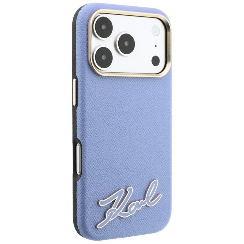 Husa iPhone 17 Pro Max Karl Lagerfeld Grained Leather Resin Sign Logo MagSafe, bleu, KLHMP18X6PWKSRSB