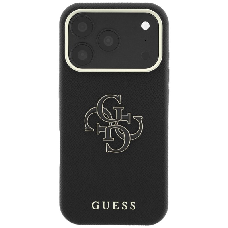 Husa originala Guess iPhone 17 Pro Max Grained Leather and Big Resin Logo, negru, GUHCP18X6PSS4RGK