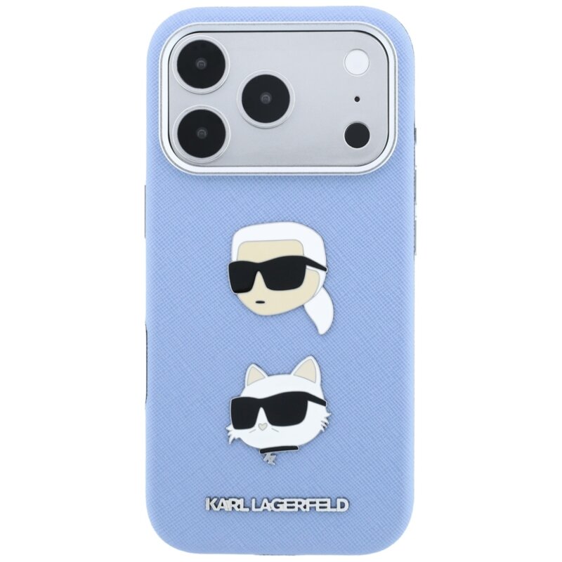 Husa originala iPhone 17 Pro Karl Lagerfeld Saffiano with K&C Heads Pins and Logo, bleu, KLHCP18LPSWFDHPB